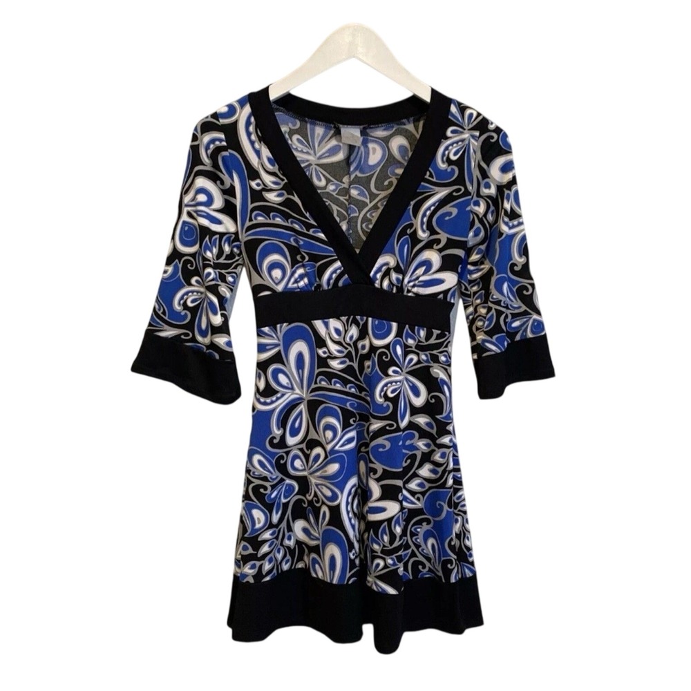 Vintage Wet Seal Dress Size XS Disco Retro Floral Hippie‎ blue Y2K